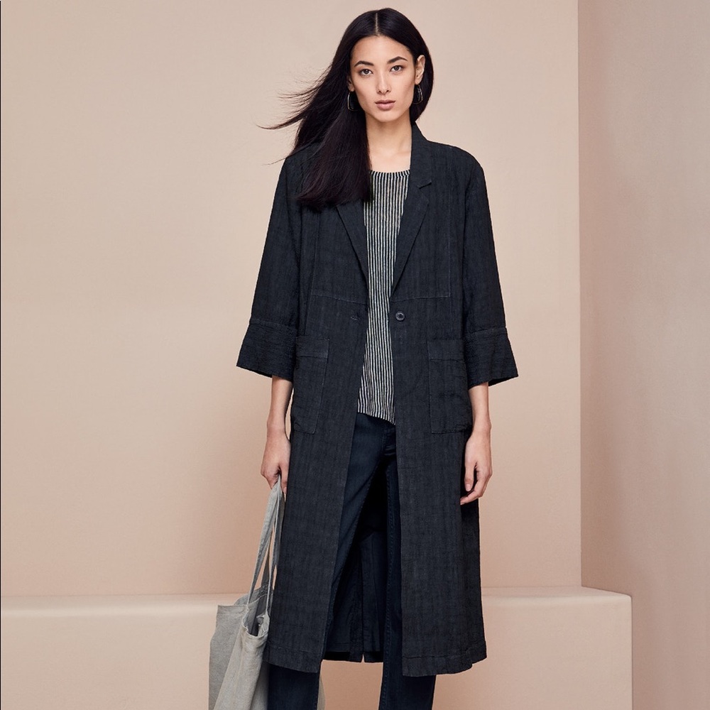 Poetry Long Linen Jacket - Black